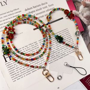 Handmade Short Phone Chain over Shoulder Gingerbread Man Pendant Lanyard Necklace Alloy Crystal Decorative Mobile Phone Case