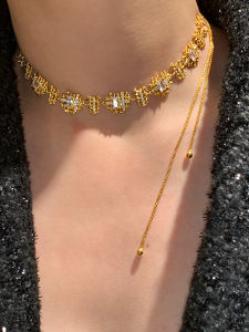 2025 New Vintage Woven Diamond Pulling Sweater Necklace Women Luxury Niche Clavicle Chain Choker Fashion Jewelry Accessory