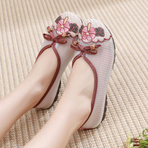 DTHN | Womens Summer Soft Bottom Mesh Sandals Beijing Style Embroidered Slip-On Shoes Breathable Comfortable Hanfu Footwear