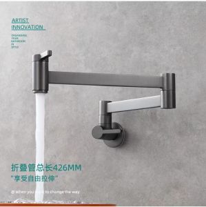 Full Copper Wall-Mounted Folding Kitchen Faucet Single Cold Water Tap Rotatable for Balcony And Kitchen Modern Minimalist Style