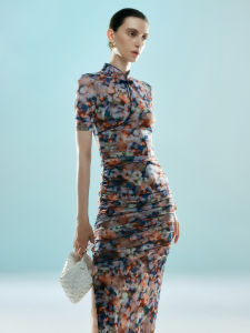 Zia Zhang Floral Print Cheongsam Dress Thin Summer Short Sleeve Womens Dress New Chinese Style High End Personality Skirt