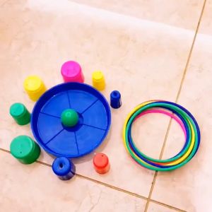 [Little B House] Kids Throw Circle Game Throwing Ring Stacking Toy Montessori Preschool Toy 圈圈彩虹塔 Mainan Hoop - BT356