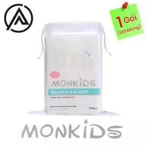 COMBO 02 Bông tẩy trang 100% cotton 3 lớp mềm mịn thấm hút cực tốt 100 miếng/bịch BTT01AZHN - Thương Hiệu MONKIDS