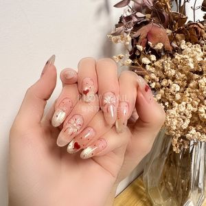 Autumn Winter Gold Cat Eye Polka Dot New Year Hand Painted Nail Art Stickers Handmade Wearing False Nails Gentle Color Series