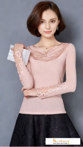 Áo thun nữ hai lớp dài tay cổ ren GLA253 Cuocsongvang