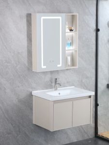 🔥HOT🔥40 50 60 70 80CM Cream Aluminum Bathroom Cabinets Set Storage Mirror box with Ceramic toilet wash basin bathroom sink浴室柜