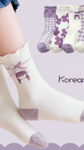 Set 5 đôi tất cao cổ Cotton Korean Girls bé gái sợi bông mềm mại