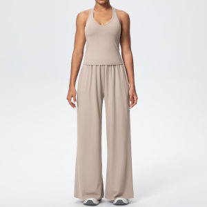 2 Bộ Màu Trơn Bộ Yoga Nữ Slim Casual Nhanh Khô Không Tay Hình Chữ I Áo Vest Rời Quần Ống Rộng Tập Gym Thể Thao Bộ Trang Phục Thể Dục