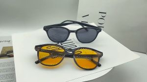 Bestella💗COD Kacamata hitam versi Korea pria bingkai kecil retro kuning jaring merah gaya jalanan kacamata hitam anti-ultraviolet untuk wanita
