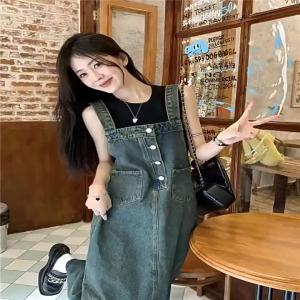 Váy Liền Yếm Bò Váy Một Bên Ngực Kiểu Cổ Điển Rộng Rãi Cao Cấp Cảm Giác Thiết Kế Kiểu Pháp Cho Nữ Sành Điệu