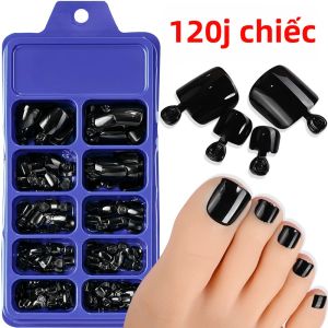 120 Móng Giả Ngón Chân Màu Đen Bóng Hình Vuông Ngắn Dán Liền Dành Cho Nữ Móng Giả Mùa Hè Dùng Làm Móng Giả Móng Giả Acrylic