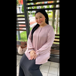 Plus Size (3XL-6XL) Damask Satin Ironless Cool Fabric Full Button Blouse Muslimah Top (4989)