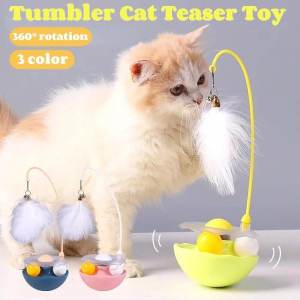 Tumbler Cat Teaser Toy Durable and Detachable Cat Teasing Stick Feather Bell Catnip Ball Toy