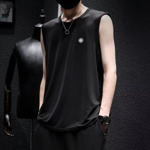 Fashion Brand Ice Silk Quick-Drying Short Sleeve Vest Men Summer Menswear Men Thin Waistcoat Loose Large Size Boys T T-shirt
