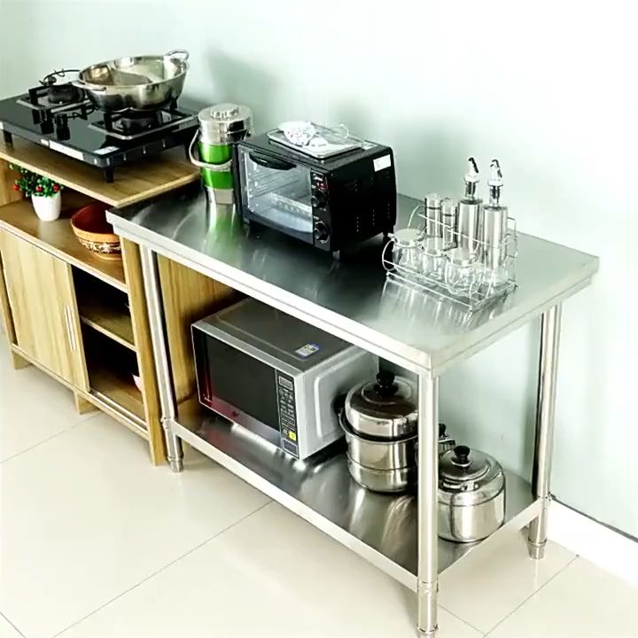 Double deck stainless steel worktop dining kitchen worktop storage rack