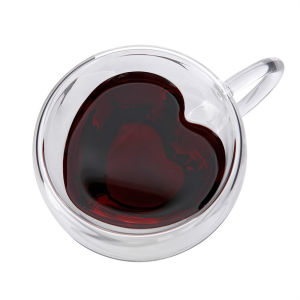 Heart Love Shaped Glass Mug Couple Cups Double Glass Cup Heat-Resisting Wine Glasses Tea Mugs Milk Espresso Coffee Cup Drinkware