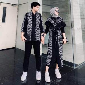 ellsa fashion~baju tenun ethnik dress clara black dan kemeja baju kondangan baju couple pasangan baju lebaran