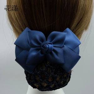 Elegant Sweet Stewardess Hair Flowers Butterfly Knot Hair Clip Hotel Nurse Professional Womens Hair Accessories Hair Net Bag