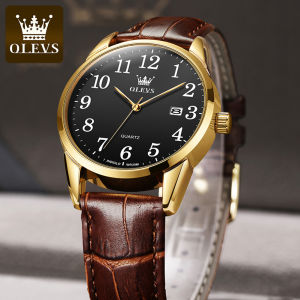 OLEVS Jam Tangan Pria Dewasa 2024: Jam Tangan Kasual Pria Tali Kulit Ori Kalender Kuarsa Tahan Air Kualitas Tinggi (Garansi 1 Tahun)