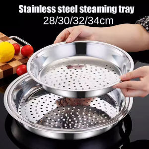 304 Stainless Steel Round Special Steaming Tray 28-34cm Multi-functional Food Steaming Tray Thickened High Temperature Resistant Household Water-Proof Steamer Steaming Rack