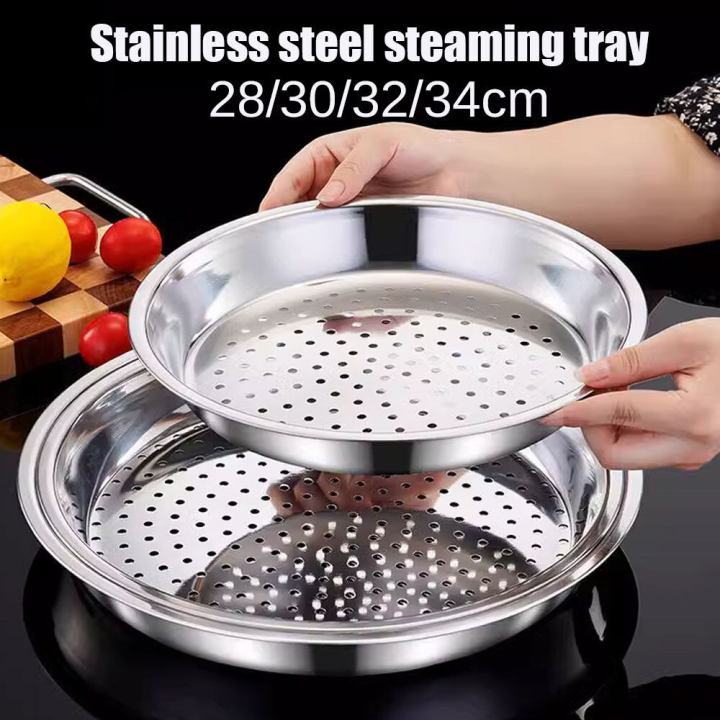 304 Stainless Steel Round Special Steaming Tray 28-34cm Multi-functional Food Steaming Tray Thickened High Temperature Resistant Household Water-Proof Steamer Steaming Rack