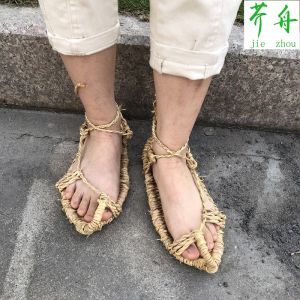 Summer Straw Sandals Mens Straw Shoes Red Army Stylish Retro Nostalgic Handmade Chinese Fad Special Sandals for Women Rattan Weaved