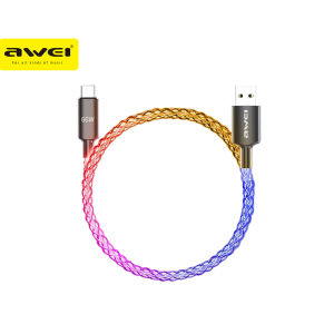 Awei CL-127T Type-C Data Cable Fast Charging 66W RGB Light Braided Cord Temperature Control Flexible Wire