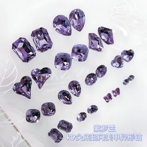 K9 Crystal Manicure Jewelry Violet Pointed Bottom Multi-Cut Surface Super Shining Nails Fancy Shape Diamonds Three-Dimensional Water Drop Fat Square Heart Diamond