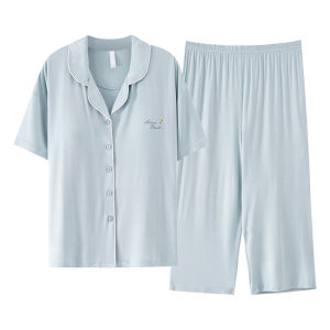 Bộ đồ ngủ nữ MiiOW làm bằng vải lụa băng dài tay quần short thoải mái thoáng khí.