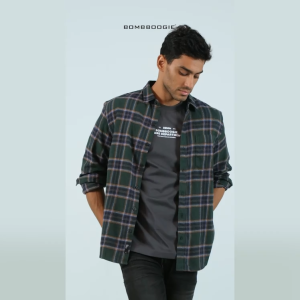 Bombboogie Kemeja Pria Steele Green Black 24820B5HB