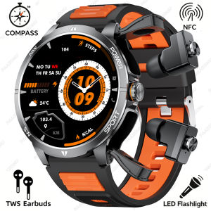 2026 New Man Smart Watch TWS Headset Two In One Bluetooth Dual Earbuds Call Health Monitor Sport Tracker COMPASS NFC Smartwatch