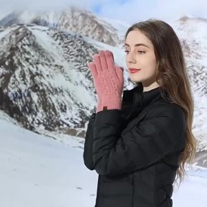 Touch Screen Knitted Gloves Cold Resistant Fleece Lined Thickened Solid Color for Men Women Winter Outdoor Cycling