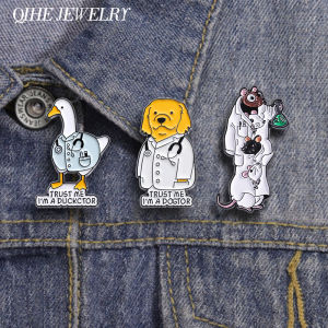Funny Mouse Chemistry Scientist Enamel Pins Cartoon Duck Dog Doctor Brooches Clothes Lapel Badge Animal Accessories Jewelry Gift
