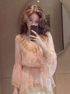 YIKEMAI | Oversized Pink Long-sleeved Fitted French Style Blouse