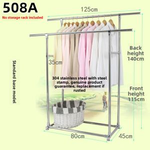 Thickened 304 Stainless Steel Double Rod Clothes Drying Rack Floor Standing with Wheels Moving Balcony Indoor And Outdoor Clothes Hanger