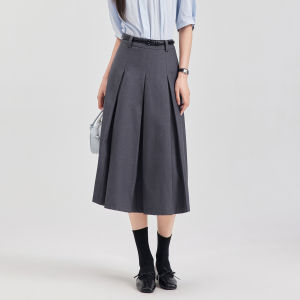 Pleated Slimming Drape Work Commute High Waist Midi Skirt