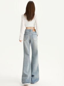 American Style Low Waist Wide Leg Jeans Womens Autumn New Light Color Loose Not Sticky Knees Pants Bamboo Fiber Denim