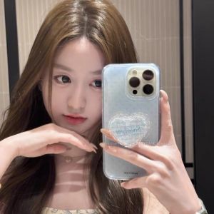 Double Layer Protective Phone Case with Stand Sweet Milk Blue Lace Polka Dot Heart Design for Apple 16R Max iPhone 15 New 13 Stand 14Pro Creative Full Cover