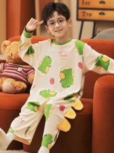 SUPIAN | Pure Cotton Dinosaur Print Romper Pyjamas Long Sleeve Childrens Home Clothes For Boys Prevents Coolness Ideal For Autumn
