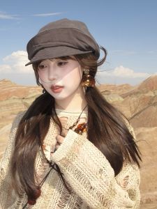 Retro Artistic Pleated Beret Hat Womens Summer Thin Breathable Design Irregular Painter Cap Large Head Circumference Newsboy Cap