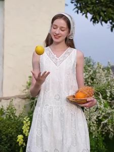 XIANGYING | French Style Lace V-Neck Sleeveless Dress