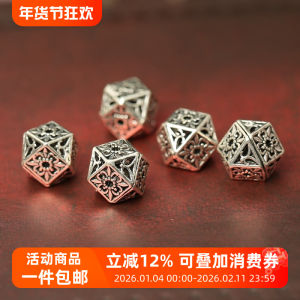 925 Sterling Silver Vintage Thai Silver Antique Look Octagonal Beads DIY Buddhist Prayer Beads Bracelet Sweater Chain Accessories