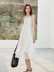 Toyouth | Cool Feeling Embroidered Sleeveless Halter Neck White Dress
