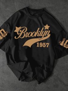 American style new summer mens 1957 letter print comfortable and breathable round neck T-shirt outdoor street style top