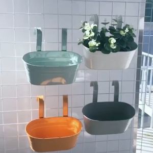 1*Flower Pot Oval Metal Plant Flower Pot Fence Balcony Garden Hanging Planter Pots Home Decor