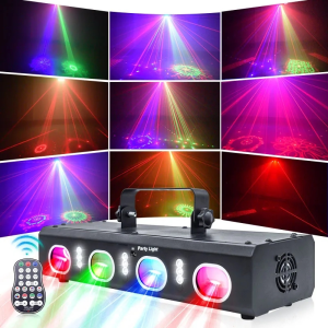 [SG Seller] 4 Lens Pro Laser Show System Rotating Sound Activated RGB Laser Beam Projector DJ Disco Light DMX Control With AC Power & IR Remote For Karaoke Music KTV Restaurant Dance Club Wedding Birthday Christmas Halloween Party and Multipurpose