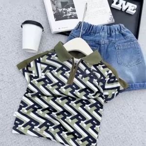 set baju budak lelaki seluar jeans pendek boy set shirt short pant