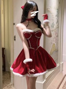 ชุดเดรสเซ็กซี่สไตล์วันคริสต์มาส กระโปรงทรงเอสีแดง เอวกลาง แขนยาว ปกโปโล สำหรับผู้หญิง ชุดแต่งกายสำหรับงานวันเกิด