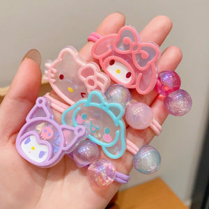 2Pcs Cartoon Sanrio Hair Rope for Girls Kuromi Mymelody Cinnamoroll Hair Rubber Band Sweet Cute Hello Kitty Elastic Durable Ponytail Tied