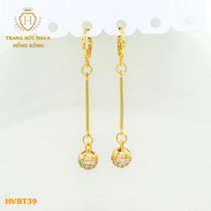 Bông Tai Nữ Đính Đá Dáng Dài Khuyên Tai Titan Xi Mạ Vàng 24k - Trang Sức Hava Hong Kong